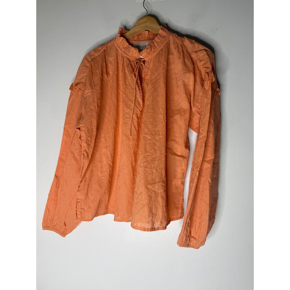 Cleobella Orange Swiss Dot Organic Cotton Ruffle Neck Blouse Small